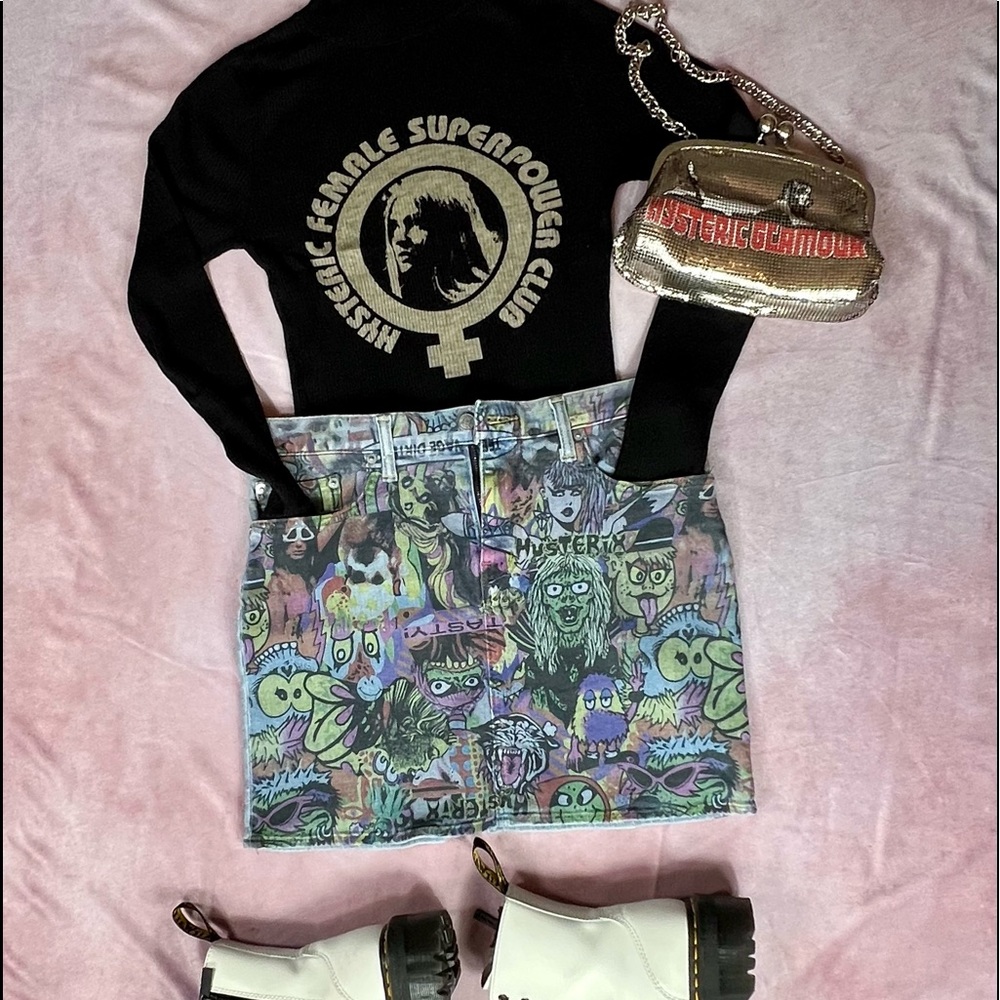 SUPER RARE!! 90s Vintage Hysteric Glamour Mini Denim Animation Skirt!